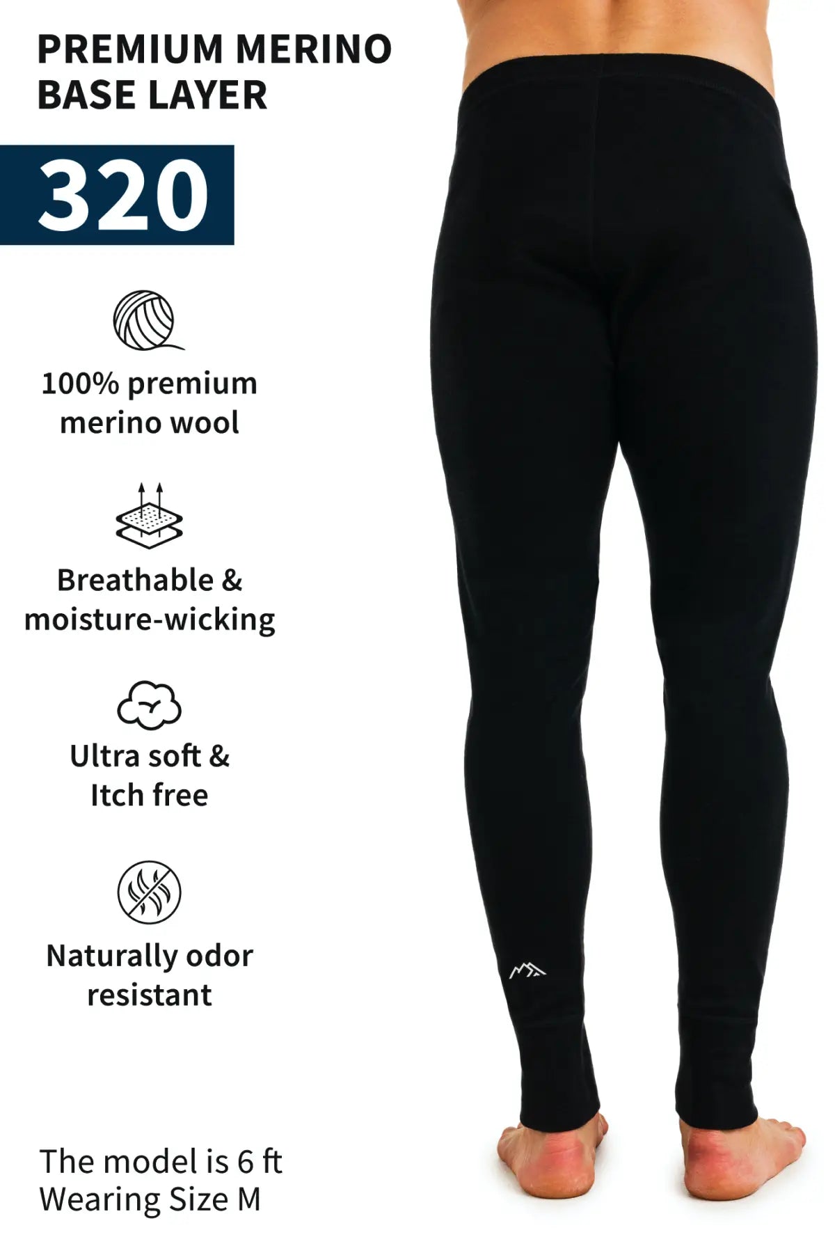 Merino Wool Pants - Heavyweight Base Layer Black, Bottom, Underwear, Thermal